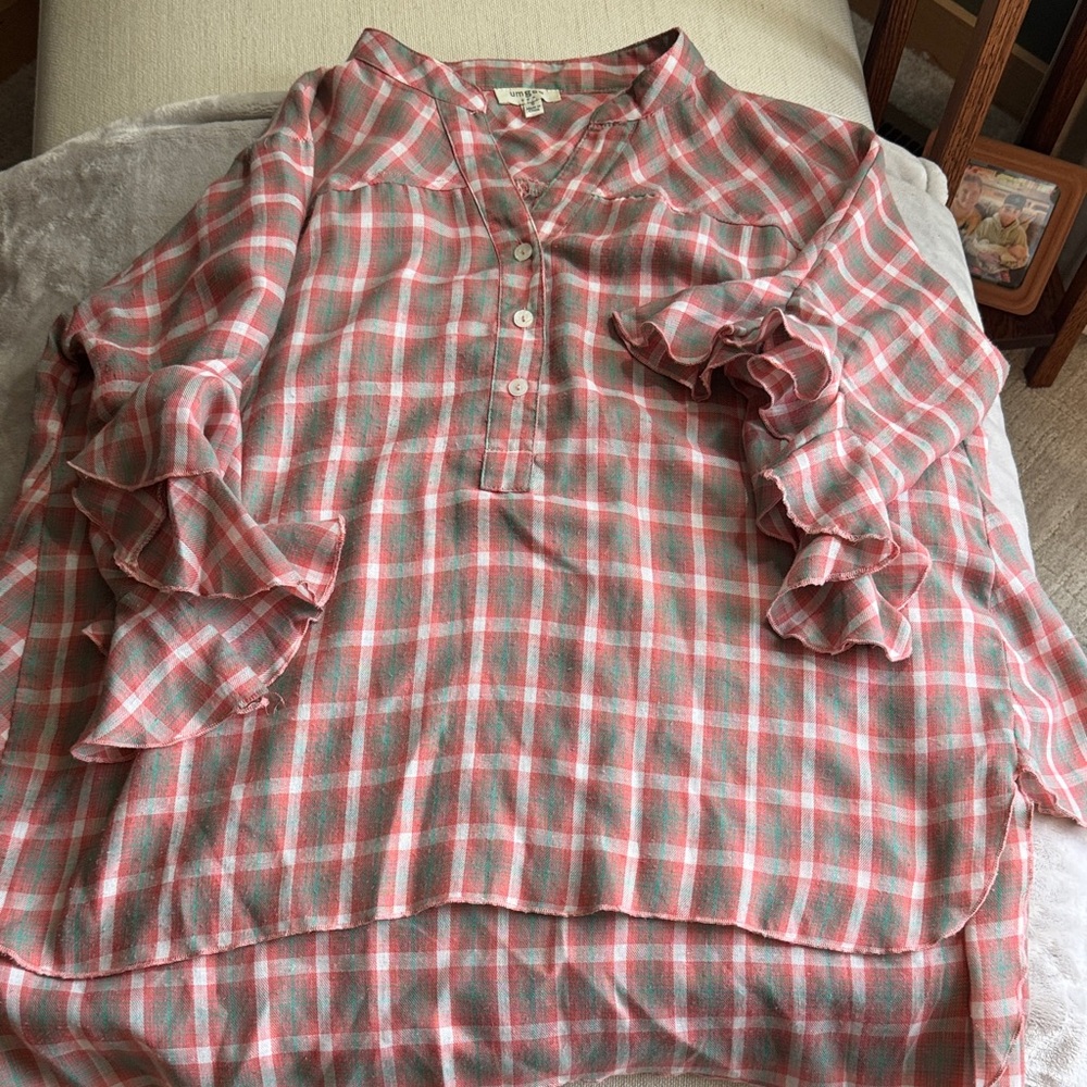 Umgee Red and Green Plaid Blouse